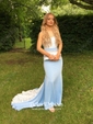 Sweetheart Silk-like Satin Sweep Train Appliques Lace Trumpet/Mermaid Backless Bridesmaid Dresses