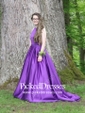 Princess Scoop Neck Floor-length Satin Beading Prom Dresses