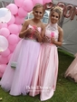 Classy Princess Sweetheart Tulle Sequined Beading Floor-length Prom Dresses