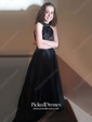 Princess High Neck Sweep Train Satin Ruffles Prom Dresses