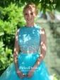 A-line Scoop Neck Floor-length Tulle Tiered Prom Dresses