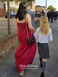 Sheath/Column Jersey Appliques Lace Sweep Train Designer Prom Dress