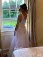 A-line V-neck Floor-length Tulle Ruffles Prom Dresses