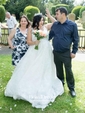 Ball Gown V-neck Floor-length Lace Satin Appliques Lace Wedding Dresses