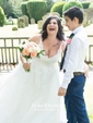 Ball Gown V-neck Floor-length Lace Satin Appliques Lace Wedding Dresses