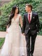 Inexpensive A-line Scoop Neck Tulle Appliques Lace Floor-length Wedding Dresses