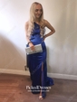 Trumpet/Mermaid One Shoulder Satin Sweep Train Split Front Prom Dresses