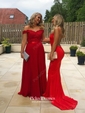 Trumpet/Mermaid Off-the-shoulder Tulle Silk-like Satin Sweep Train with Sashes / Ribbons Bridesmaid Dresses