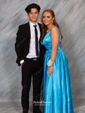 A-line V-neck Floor-length Ruffles Satin Prom Dresses