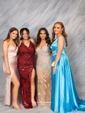 A-line V-neck Floor-length Ruffles Satin Prom Dresses