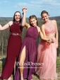 Summer A-line Halter Chiffon Floor-length Split Front Backless Bridesmaid Dresses