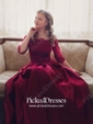 A-line Off-the-shoulder Satin Floor-length Appliques Lace Burgundy Bridesmaid Dresses