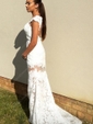 Newest Trumpet/Mermaid Scoop Neck Ivory Tulle Appliques Lace Sweep Train Open Back Prom Dresses