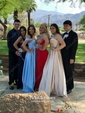A-line V-neck Satin with Ruffles Floor-length Blue Two Piece Different Prom Dresses
