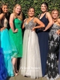 Exclusive Princess V-neck Tulle with Beading Floor-length Backless Prom Dresses