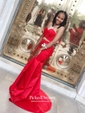 Trumpet/Mermaid Sweetheart Red Stretch Crepe with Ruffles Sweep Train Exclusive Backless Prom Dresses