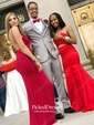 Trumpet/Mermaid Sweetheart Red Stretch Crepe with Ruffles Sweep Train Exclusive Backless Prom Dresses