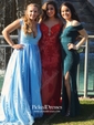 A-line V-neck Floor-length Tulle with Beading Prom Dresses