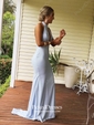 Trumpet/Mermaid Halter Sweep Train Jersey with Ruffles Prom Dresses