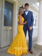 Trumpet/Mermaid V-neck Sweep Train with Ruffles Prom Dresses