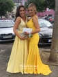 Trumpet/Mermaid V-neck Sweep Train with Ruffles Prom Dresses