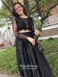 Amazing Gold A-line Satin Scoop Neck Long Sleeves Prom Dress