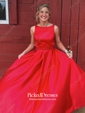 Princess Scoop Neck Floor-length Satin Beading Prom Dresses