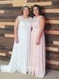 Affordable A-line Scoop Neck Lace Chiffon Floor-length Bridesmaid Dresses