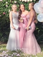 Trumpet/Mermaid Strapless Sweep Train Sequined Prom Dresses