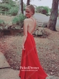 A-line Scoop Neck Floor-length Chiffon Ruffles Prom Dresses