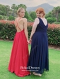 A-line Scoop Neck Floor-length Chiffon Ruffles Prom Dresses