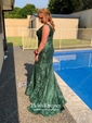 Trumpet/Mermaid V-neck Sweep Train Lace Prom Dresses