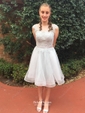 A-line Scoop Neck Tulle Short/Mini Appliques Lace Pretty Short Prom Dresses