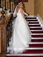 Ball Gown Ivory Lace-up Tulle Appliques Lace V-neck Wedding Dresses