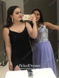 A-line V-neck Floor-length Chiffon Sequins Prom Dresses