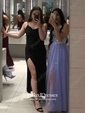 A-line V-neck Floor-length Chiffon Sequins Prom Dresses