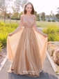 A-line V-neck Sweep Train Glitter Prom Dresses