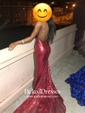 Trumpet/Mermaid V-neck Burgundy Sequined Sweep Train Prom Dress