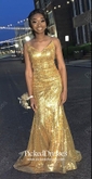 Trumpet/Mermaid V-neck Floor-length Sequined Prom Dresses