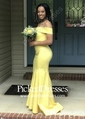 Trumpet/Mermaid Off-the-shoulder Sweep Train Jersey Prom Dresses