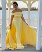 Princess Off-the-shoulder Sweep Train Satin Pockets Prom Dresses