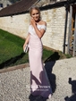 Trumpet/Mermaid Off-the-shoulder Tulle Silk-like Satin Sweep Train Appliques Lace Backless Latest Bridesmaid Dresses