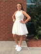 A-line High Neck Tulle Short/Mini Sashes / Ribbons Short Prom Dresses