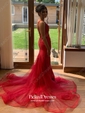 Trumpet/Mermaid V-neck Sweep Train Jersey Beading Prom Dresses