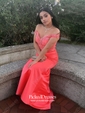 Sheath/Column Off-the-shoulder Sweep Train Jersey Beading Prom Dresses