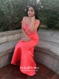 Sheath/Column Off-the-shoulder Sweep Train Jersey Beading Prom Dresses