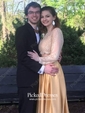 Amazing Gold A-line Satin Scoop Neck Long Sleeves Prom Dress