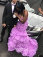 Trumpet/Mermaid Green Organza Court Train Cascading Ruffles Expensive Prom Dress