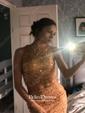 Two Piece Scoop Neck Funky Lace Beading Trumpet/Mermaid Prom Dress