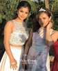 A-line Scoop Neck Satin Floor-length Beading Prom Dresses